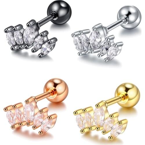 1PC Simple Dainty Tragus Piercing Earring Helix Gold CZ Crown Cartilage Stud Earrings Crystal Conch Daith Piercings Jewelry 20G