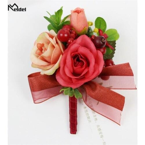 Meldel Silk Flower Cuff Bracelets Bridesmaids Bridal Sisiter Brooch Wedding Corsage Bracelet Corsage Wedding Bracelets for Women