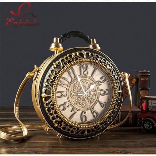 Vintage Clock Shape Handbag Chic Ladies Shoulder Bag Walkable Clock Crossbody Bag Luxury Designer Bags Women;s Purses Pu Leather