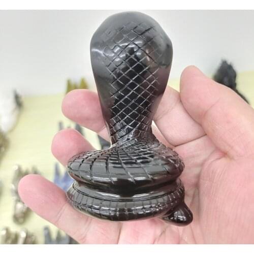 2" Snake Figurine Natural Stone Black Obsidian Crystal Healing Carved Animal Statue Rock Decor