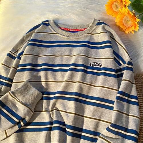 White Gray Striped Sweatshirt Vintage Streetwear Womens Winter Tops 2021 New Hip Hop Teens Clothes O-neck Long Sleeve Hoodies