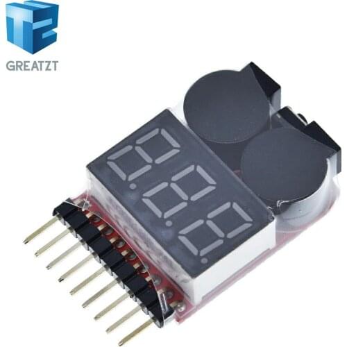 F00872 Lipo Battery Voltage Tester Volt Meter Indicator Checker Dual Speaker 1S-8S Low Voltage Buzzer Alarm 2in1 2S 3S 4S 8S