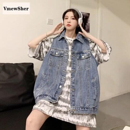 VmewSher New Vintage Spring Women Vest Sleeveless Denim Jacket Loose Female Solid Turndown Collar Jean Waistcoat Autumn Outwear