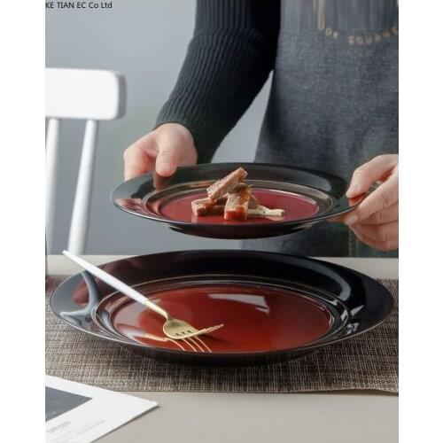 Japanese Ceramic Straw Hat Plate Tableware Household Western Steak Flat Plate 11 Inch Fruit Snack Salad Plate Kitchen Tableware