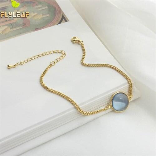 18k Gold Bracelets & Bangle Geometric Round Crystal Real 925 Sterling Silver Bracelets For Women Fashion Fine Jewelry Flyleaf