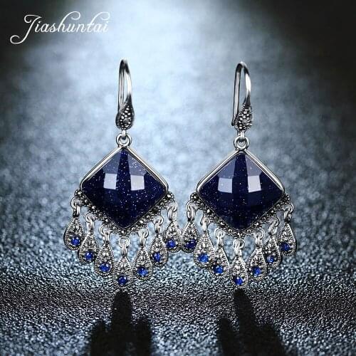 JIASHUNTAI Silver Earrings Vintage Peacock Dangle Earrings Retro 925 Sterling Silver Jewelry For Women