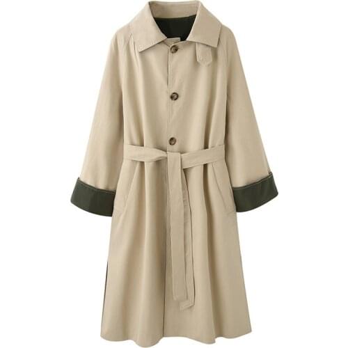 2020 New Turn Down Collar Color Patchwork Long Trench Femme Women Coat Casaco Abrigo Streetwear