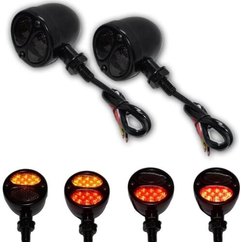 1 Pair Black Red+Yellow LED 12V Motorcycle Bullet Turn Signal Running Brake Light