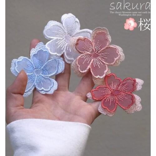 1PCS Double Layers Cherry flower Patch Embroidered Cloth Stickers Bride Veil Accessories Iron On Patch for Clothing