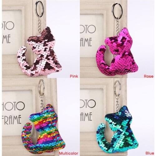 1PCS Cute Cat Keychain Glitter Pompon Sequins Key Ring Gifts Women Decorative Charms Car Bag Accessories Key Chain