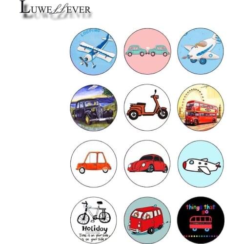 10mm 12mm 14mm 16mm 20mm 25mm 391 12pcs/lot Car Mix Round Glass Cabochons Jewelry Findings 18mm Snap Button Charm Bracelet