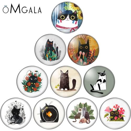 Fashion Lovely Cartoon Cats beauty 10pcs 12mm/18mm/20mm/25mm Round photo glass cabochon demo flat back Making findings