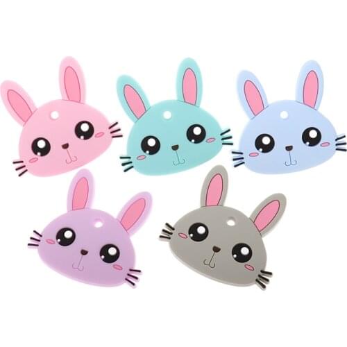 Cute Cartoon Bunny Silicone Animal Baby Teether 5pc Bpa Free Chewing Necklace Accessories Infant Teething Toy Nurse Gift Pendant