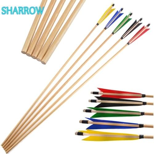 6/12pcs Wooden Arrow OD 8mm Arrow Shaft 5inch Natural Turkey Feathers for Archery Bow and Arrows Hunting Shooting Accessories