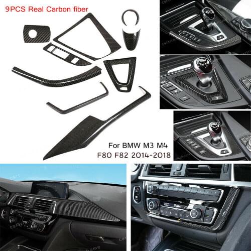 9pcs Carbon Fiber Central Control Dashboard Gear Box Trim For BMW M3 M4 F80/82 14-19