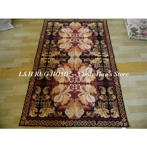 Free Shipping 4'x6' Needlepoint Handmade carpet rugs 100% New Zealand Wool Floral BLACK FIELD