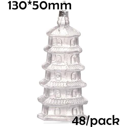 Free Shipping Home Garden Bauble Ornaments Christmas Crystal Glass Ornament Decoration 130*50mm Transparent Pagoda, 48/Pack