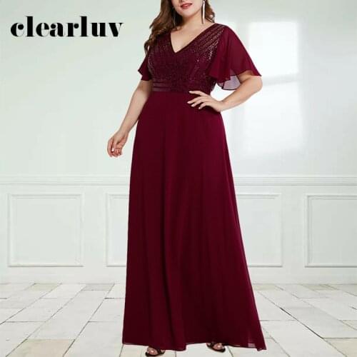 Burgundy A-Line Evening Dress DR1532 Double V-Neck Robe De Soiree 2020 Shining Sequined Women Party Dresses Backless Long Gowns