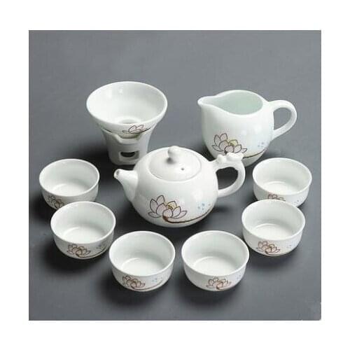 Tea set household ceramics white porcelain lotus bowl teapot teapot tea ceremony