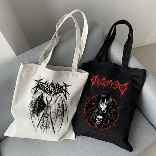 Gothic Anime canvas bag Japanese Shopper bags Ulzzang large capacity Harajuku ins casual Vintage streetwear women shoulder bags
