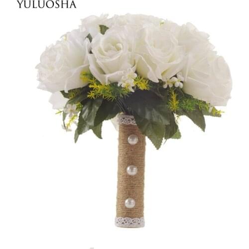 YULUOSHA Artificial Wedding Bouquet Handmade Wedding Pearl Flowers Bridal Bouquet Mariage Wedding Decoration Burgundy Flowers