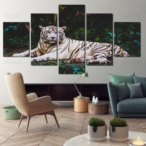 Wild Tiger Canvas Painting Animal Five Panel Wall Picture for Living Room Home Decoration Art Forest Nature Posters and Prints