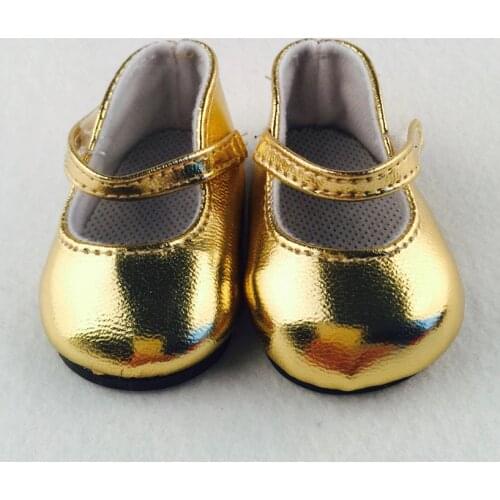 Doll Shoes Gold Leather Doll Shoes For 18 Inch American Doll Girl`s Toy For Gene