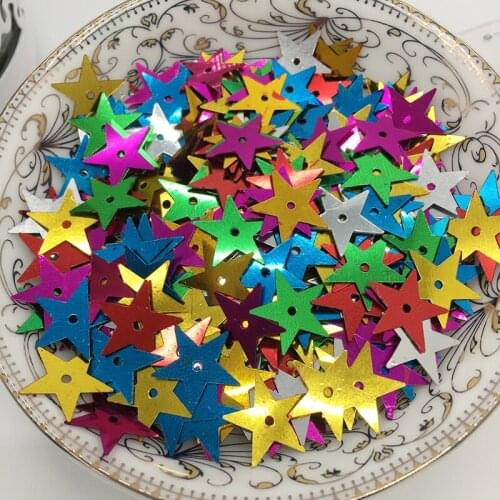 LNHOME 50g/Lot 15mm Mix Color Star Flakes Sequins PVC Paillette Loose Flat Middle Hole Sequins Sewing Christmas Halloween Sequin