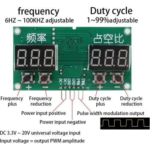 PWM Pulse Signal Generator Module 1-99% Frequency 6Hz-100KHz Duty Cycle Module Square Wave Signal Generator TM1637 LED Display