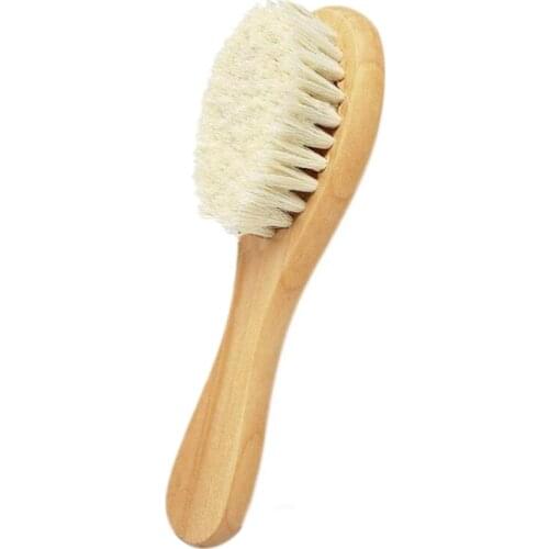Natural Wooden Handle Soft Press Baby Hairbrush and Super Soft Goat Hair Suitable for Newborns and Childrens Natural Wooden Han