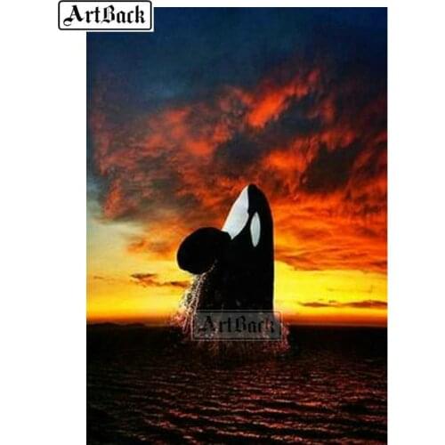 New 5d diy diamond painting sunset whale picture mosaic full square drill diamond embroidery set rhinestone decoration gift