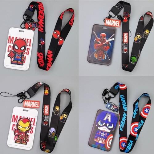 2021 New Anime Marvel Spiderman Ironman Pvc Card Cover Student Campus Card Mickey Mouse Hanging Bag Card Holder Lanyard Id Card