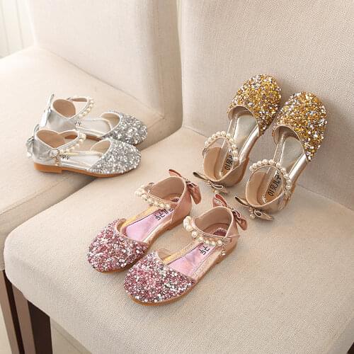 New Children Princess Shoes Baby Girls Flat Bling Sandals Fashion Sequin Soft Kids Dance Party Sparkly Shoes 3-12 Years