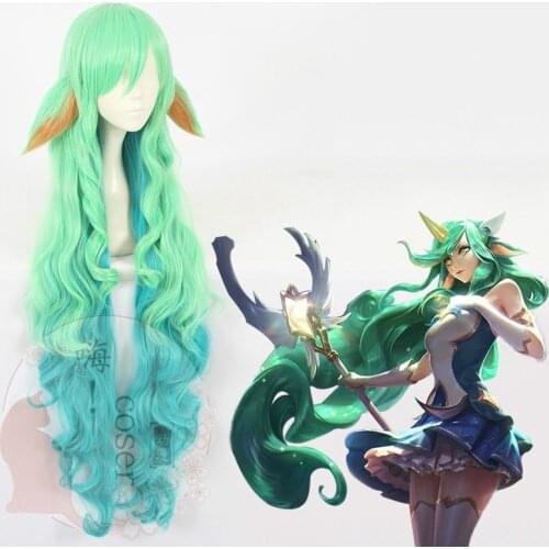 Game LOL women Soraka cosplay wig Star Guardian green Cosplay Hair Wig and 2 ears