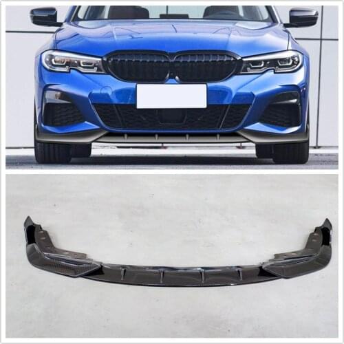 Black Carbon Fiber Style Car Front Bumper Lip Spoiler Splitter For BMW 3 Series G20 330i 2019 2020 Vehicle Moulding Cover Trim