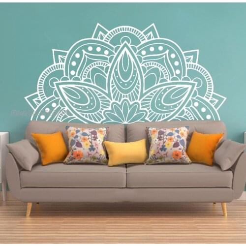 Half Wall Vinyl Sticker Meditation Yoga Wall Art Living Room Boho Mandala Flower Wall Decal Bedroom Mandala in Decoration LL186A
