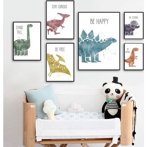 Cute Dinosaur Cartoon Animal Quote Nursery Nordic Posters And Prints Wall Art Canvas Painting Wall Pictures Baby Kids Room Decor