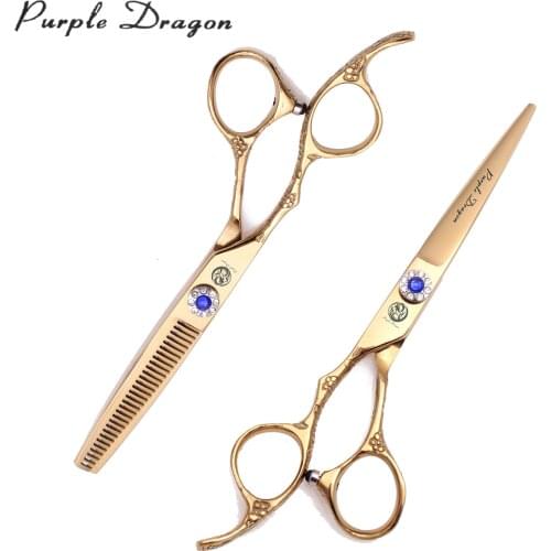Left Hand Professional Hairdressing Scissors 5.5" Purple Dragon Japanese 440C 8002# Thinning Shears Cutting Shears Hair Scissors