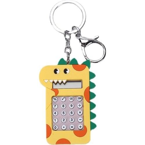 R58A Mini Calculator Cartoon Dinosaur Keychain Bag Decoration Pendant Car Key Ring Women Men Students Jewelry Gift
