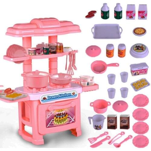 Realistic Kitchen Toys Mini Cook Tableware Kits Plastic Pretend Play Pink Miniature Kitchen Tooy Set