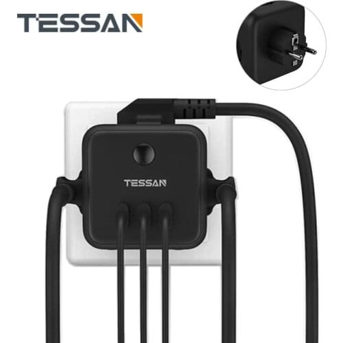 TESSAN EU Plug Socket Multi Outlets Expander Wall Power Strip with 3 Outlets 3 USB Port On/Off Switch 2500W 110~250V