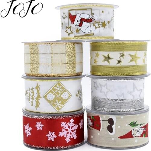 JOJO BOWS 2y Christmas Jacquard Organza Ribbon For Handmade Craft DIY Hair Bows Home Party Decoration Gift Wrapping Materials