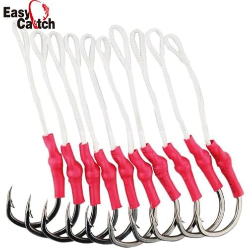 40pcs 10827 Jig Assist Fishing Hooks Jigging Assist Bait Fishing Hook With PE Line Size 1/0 2/0 3/0 4/0 5/0 6/0 7/0 8/0 9/0 10/0
