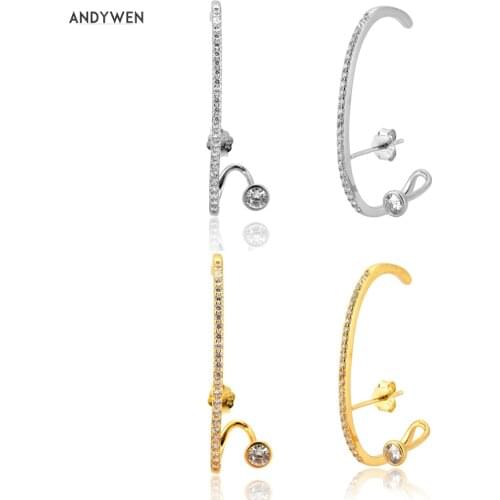 ANDYWEN 925 Sterling Silver Long Line Big Stud Earring 37.5mm Big Pendiente Luxury CZ Zircon Jewelry 2020 Fashion Piercing