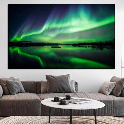 Northern Lights Lake Canvas Wall Art Print Painting Landscape Picture Nordic Morden Room Europe Home Decoration Seacape Poster