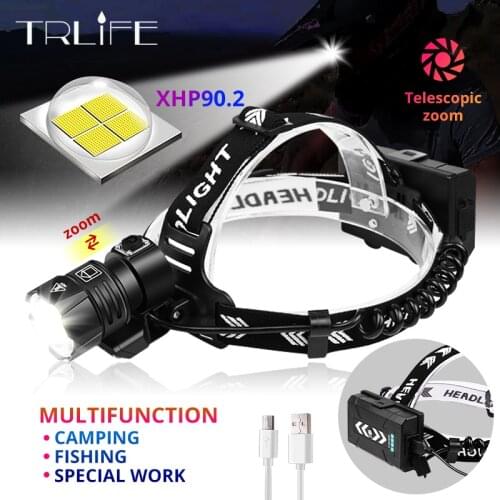 XHP90.2 10000Lum Super Bright Led Headlamp Usb Rechargeable 18650 Battery Zoomable Head Flashlight Lamp Lantern for Camping