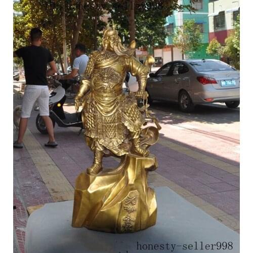 Wedding decoration 30"Chinese brass Dragon Guan Gong Guan Yu Guan Di monarch warrior God Statue