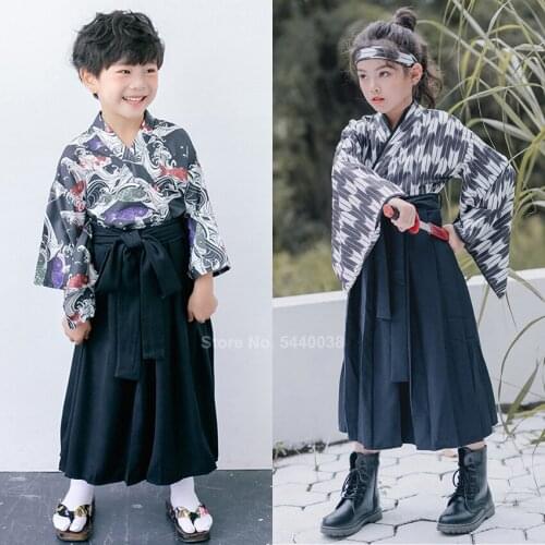 Trajes de estilo japonés tradicional Oriental para niños conjunto de Kimono Vintage Yukata y falda, rendimiento