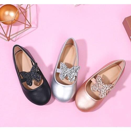Infant Baby Girls Butterfly Shoes Kids Rose Gold Princess Shoes Toddler Girl Dancing Flat Shoes for Children Halloween Christmas