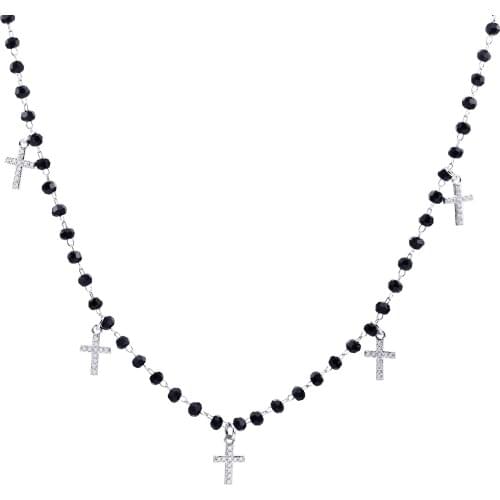 CZ Cross Pendant Necklaces for Women Gold Color Fashion Jewelry Accessories Trendy Gift Crystal Beaded Necklace Chain Choker